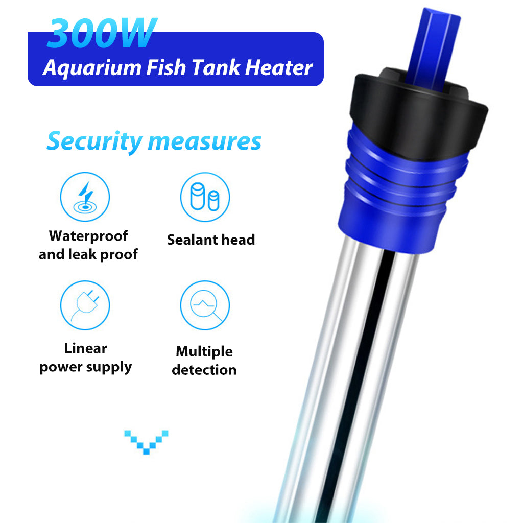 300W Aquarium Fish Tank Heater 12.5 Inhces Stainless Aquarium Fish Tank Heater 18-34 Degree Adjustable Safety Under Water Aquarium Heater for Fresh Water Fish Tank