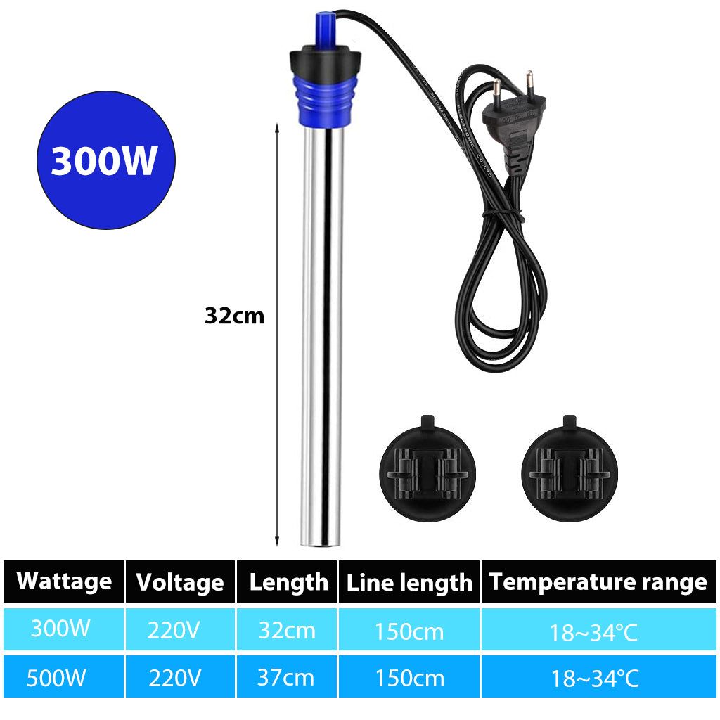 300W Aquarium Fish Tank Heater 12.5 Inhces Stainless Aquarium Fish Tank Heater 18-34 Degree Adjustable Safety Under Water Aquarium Heater for Fresh Water Fish Tank