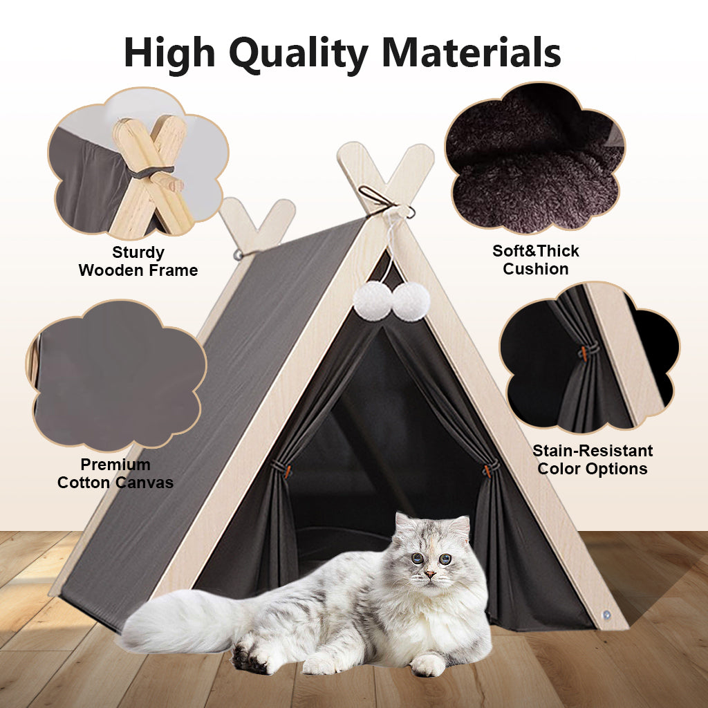 Warm Cat House Cat Bed, Closed Pet Cat Dog Bed House Delivery Room, Luxury Cotton Pet Teepee Tent with Thick Cushion & Pine Wood Poles Indoor/Outdoor Pet Box