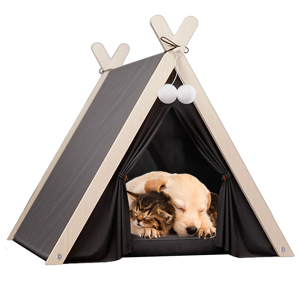 Warm Cat House Cat Bed, Closed Pet Cat Dog Bed House Delivery Room, Luxury Cotton Pet Teepee Tent with Thick Cushion & Pine Wood Poles Indoor/Outdoor Pet Box