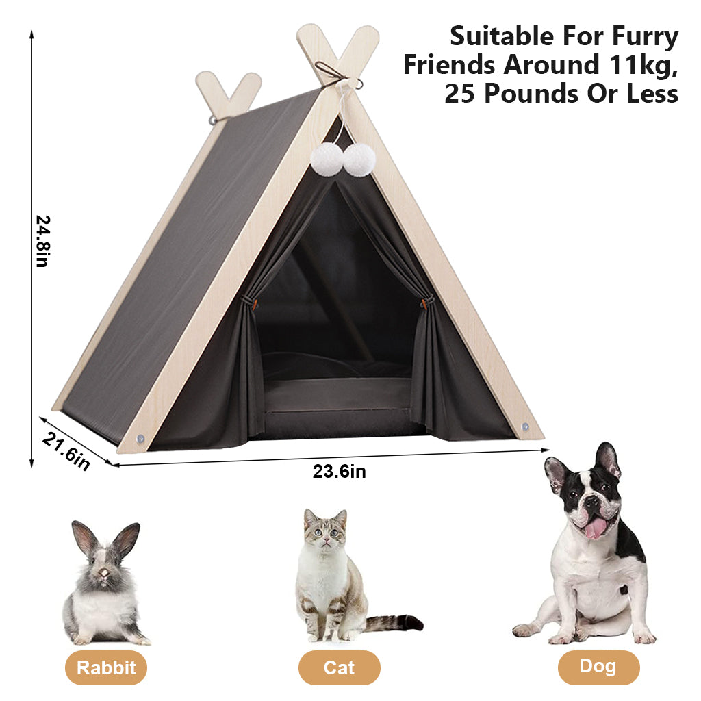 Warm Cat House Cat Bed, Closed Pet Cat Dog Bed House Delivery Room, Luxury Cotton Pet Teepee Tent with Thick Cushion & Pine Wood Poles Indoor/Outdoor Pet Box