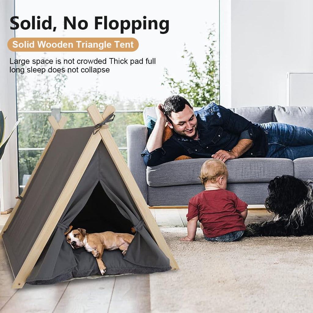 Warm Cat House Cat Bed, Closed Pet Cat Dog Bed House Delivery Room, Luxury Cotton Pet Teepee Tent with Thick Cushion & Pine Wood Poles Indoor/Outdoor Pet Box