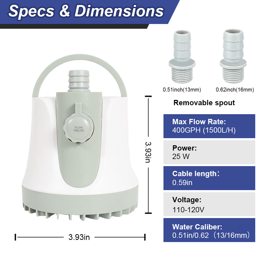 Submersible Water Pump for Water Changing Aquarium Water Pump 25W Silent Water Pump 1500L/H Large Power Water Pump with Adjustable Flow Valve Submersible Water Pump for Fish Tank, Fountain