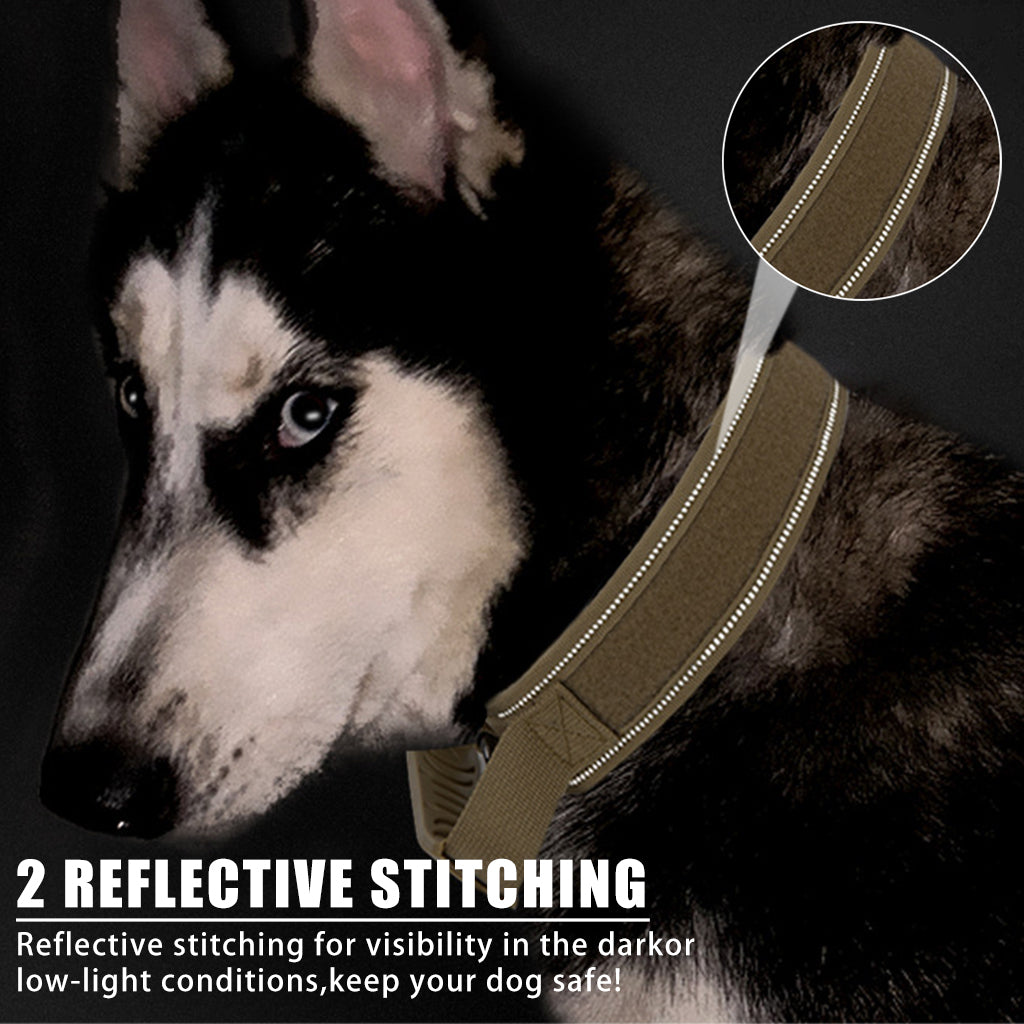 Dog Collar Nylon Tactical Dog Collar with D Ring & Handle Adjustable Dog Collar with Reflective Safety Strip Dog Training Collar for Medium Large Dogs(XL, 20''-25.5'')