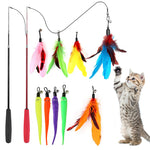 Cat Teaser Toy, Feather Toy for cat 11 Pcs Cat Toy Set with 2 Retractable Teaser Wand & 5 Feather Teaser Toy & 4 Worm Teaser, Interactive Cat Toys for Kitten to Play Chase Activity Exercise