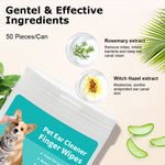 50 Pcs Pet Wet Wipes, Disposable Pet Cleaning Finger Cover Cot Wipes Dog Cat Ear Cleaning Cover Finger Wet Wipes, Non-Woven Ear Cleaning Wet Wipes Protecting Cat Dog Ear Health