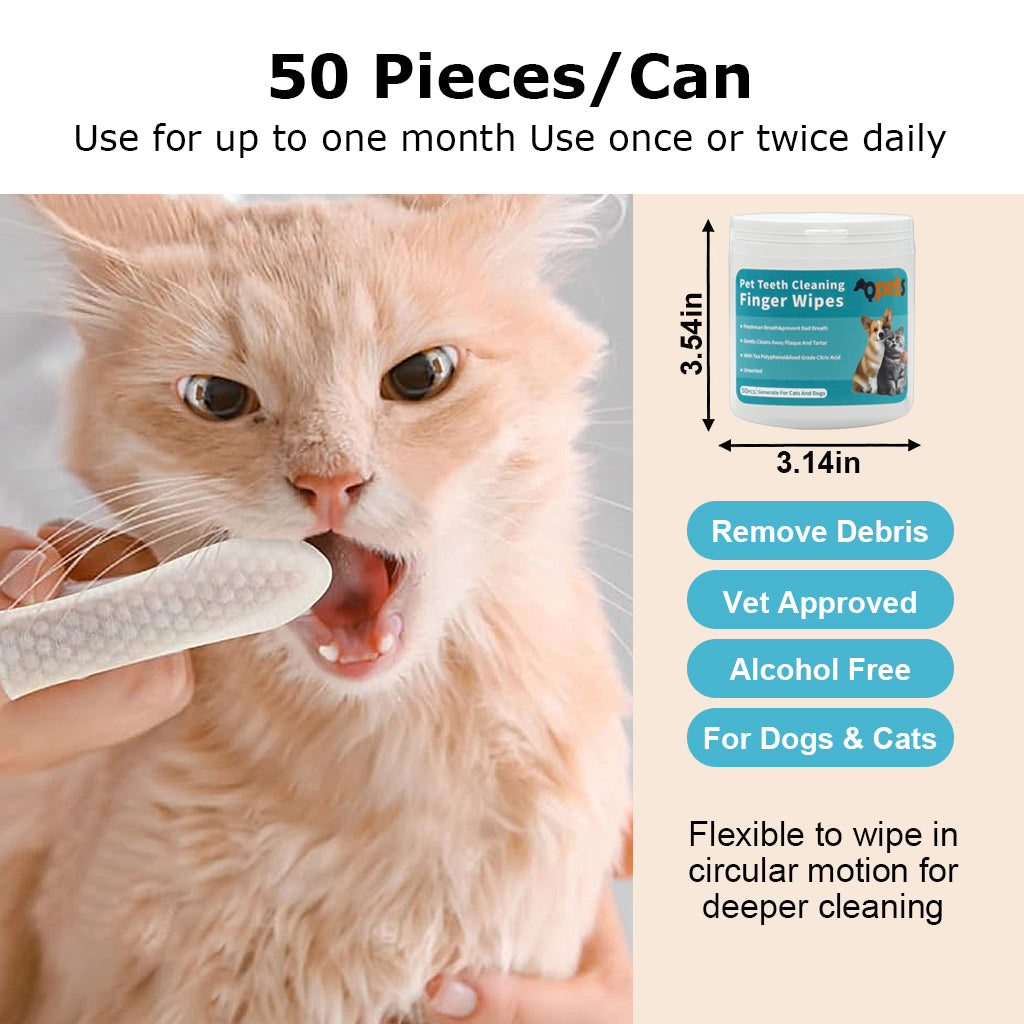 50 Pcs Pet Wet Wipes, Disposable Dog Finger Toothbrush Cot Wipes Cat Teeth Cleaning Cover Finger Wet Wipes, Non-Woven Teeth Cleaning Wet Wipes Protecting Cat Dog Dental Health Oral Care