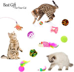 Cat Toys Kitten Toys Cat Toy for Indoor Cats Cat Feathers Wand Cat Interactive Toys Set with Mouse Mice Balls and Bells Toys for Cats Kitty Kitten Cat Games and Toys (20 Pcs) (Red)