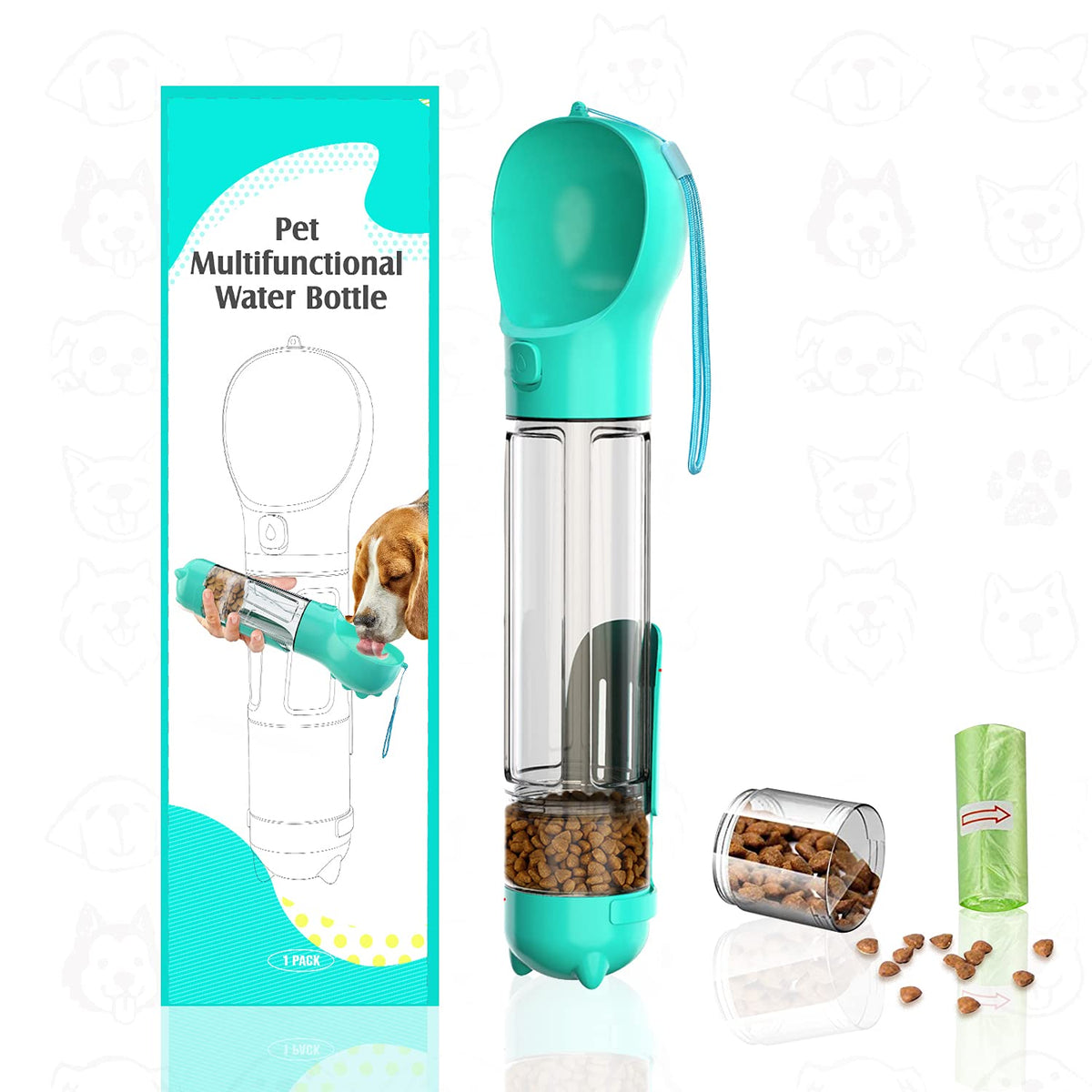 300ML Dog Water Bottles Portable Leak Proof Dog Water Dispenser with Drinking and Feeding Function Lightweight Pet Water Dispenser for Walking and Travel for Dog, Cat Travel Water Bottle