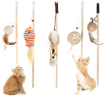 Premium Cat Toy Interactive Cat Toys Set of 5 Cat Teaser Wand Pet Toy for Cat Activity Fishing Rod with Mouse Natural Feathers Cat Toys for Kittens to Play Cat Games and Toys Mouse Toy