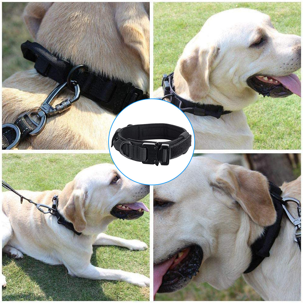 Dogs Collar for Large Dogs Adjustable Nylon Tactical Dog Collar with Strap Handle Dog Training Collar Quick Release Metal Buckle for Medium Adult Dogs(Black, L, 17''-20.5''/43-52cm)