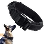 Qpets Dogs Collar for Large Dogs Adjustable Nylon Tactical Dog Collar with Strap Handle Dog Training Collar Quick Release Metal Buckle for Medium Adult Dogs(Black, L, 17''-20.5''/43-52cm)