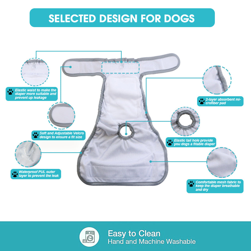 2 Pcs Pet Use Soft Reusable Female Dogs Diapers 120ml Water Absorbption Comfort Reusable Doggy Diapers for Female Dog, Puppy(M,Recommended Waist 14''-20'')