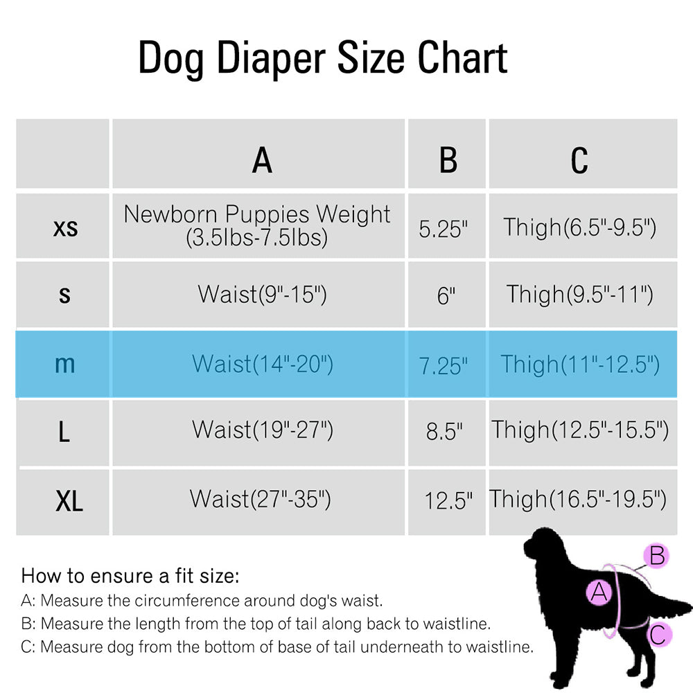 2 Pcs Pet Use Soft Reusable Female Dogs Diapers 120ml Water Absorbption Comfort Reusable Doggy Diapers for Female Dog, Puppy(M,Recommended Waist 14''-20'')