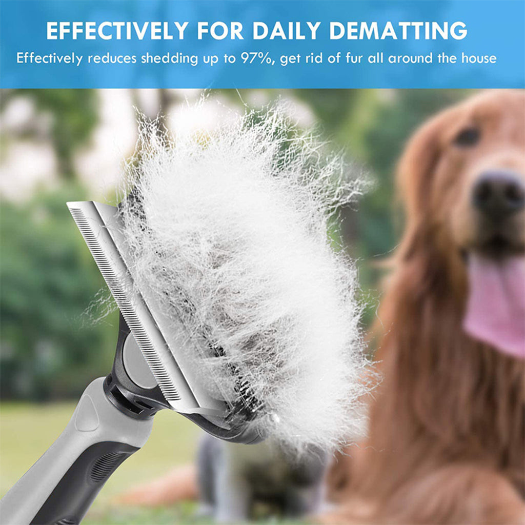 Dog Brush Dogs Comb 2 in 1 Deshedding Tool& Dematting Undercoat Rake for Mats& Tangles Removing, Dog Grooming Kit, Pet Brush,Great for Short to Long Hair Small Large Breeds(Grey)