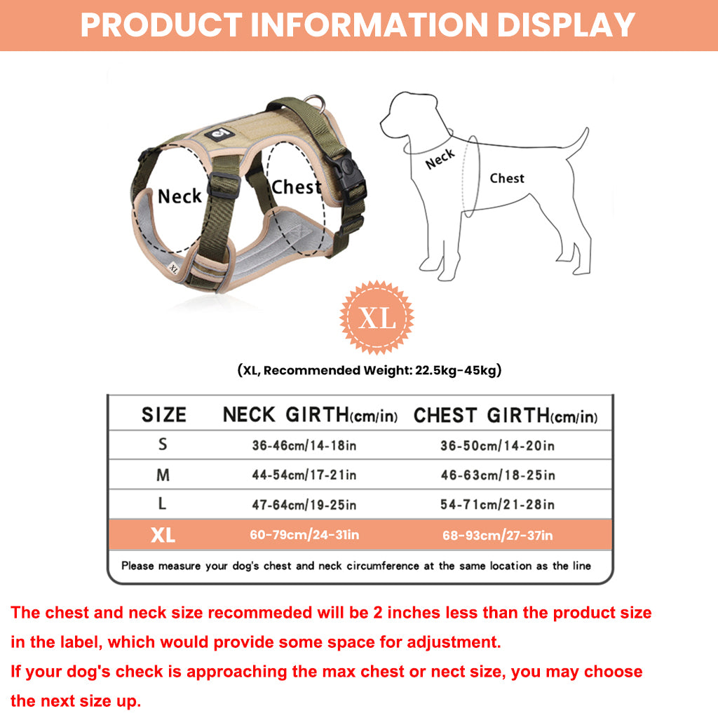 No Pull Dog Harness with Safety Reflective Strip Quick Release Buckle Adjustable Size Easy Control Handle for Medium Large Dogs(XL, Recommended Weight: 22.5kg-45kg)